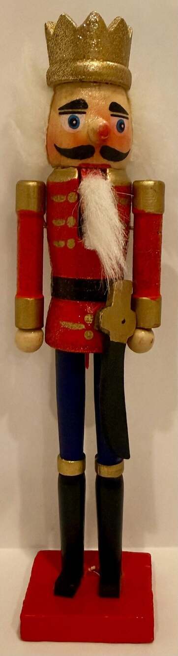 8” Classic Vintage Wooden Nutcracker King with Sword and Glitter Details